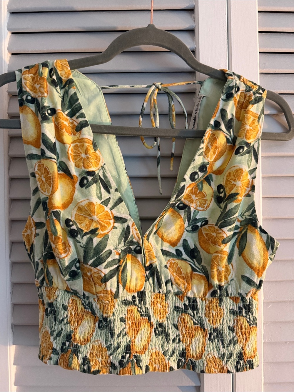 Abercrombie & Fitch Yellow Lemon Print V-Neck Crop Top